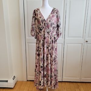 Maison Tara Floral Maxi Dress in Cream and Pink